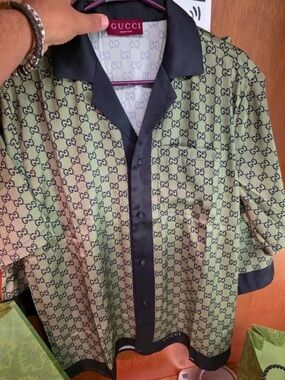 MADE IN ITALY GUCCI GG PRINTED 100% SILK SHIRT